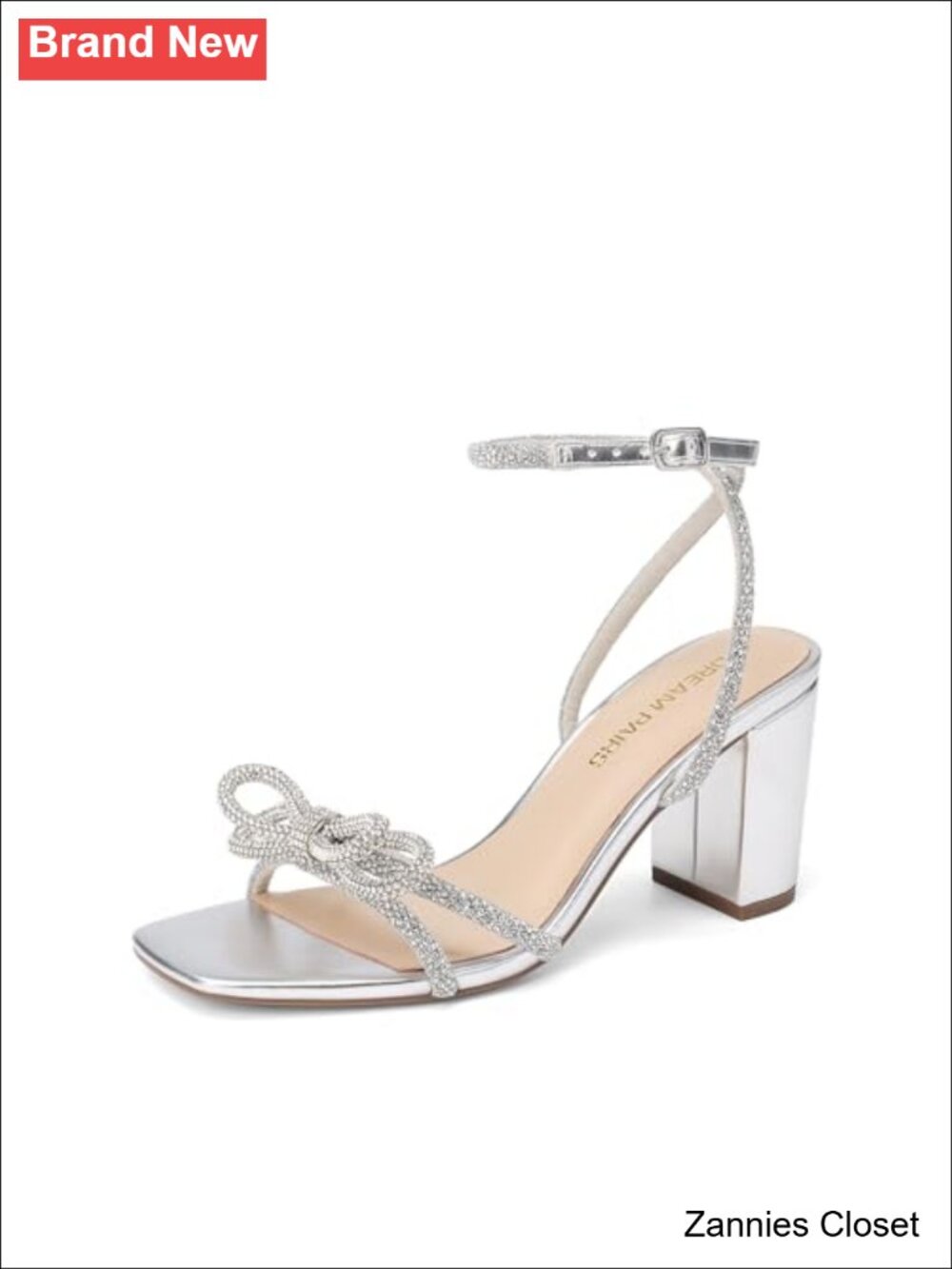 ✨ Women's Ankle Strap Low Chunky Heel Sandals Rhinestone Bow Square Toe